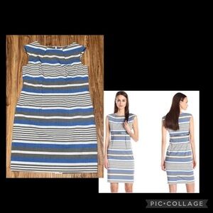 Calvin Klein women dress 16w XL cap sleeve stripe aline knee stretch fenn wright